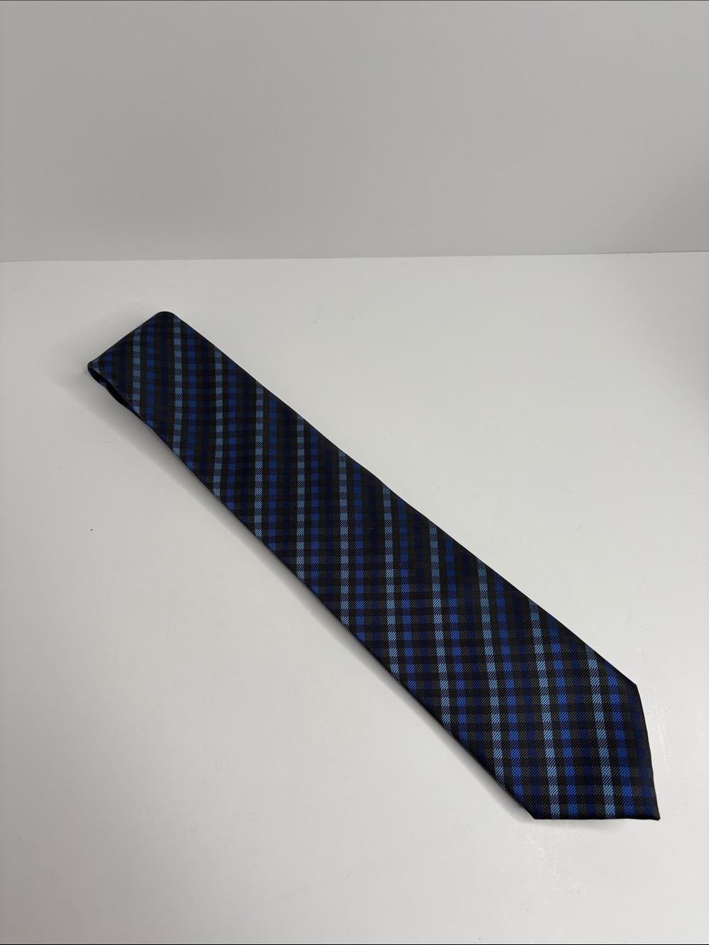 Men's Blue and Black Check Plaid Tie - Contemporary Dress Tie